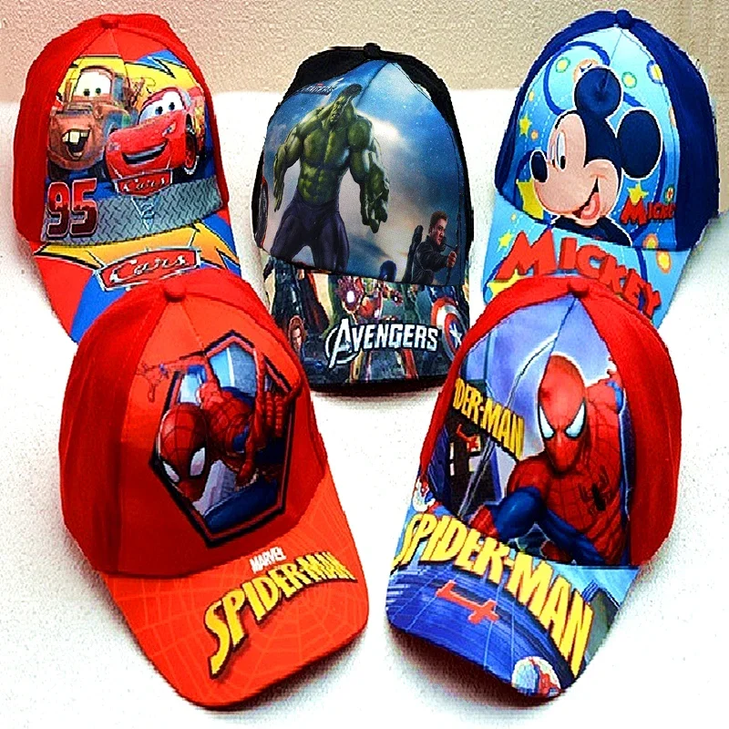 New Anime Disney Frozen Princess Mickey Minnie Mouse Kids Brand Hat Boy Girl Travel Spiderman Baby Caps Figure Gifts Toys 2-8Y