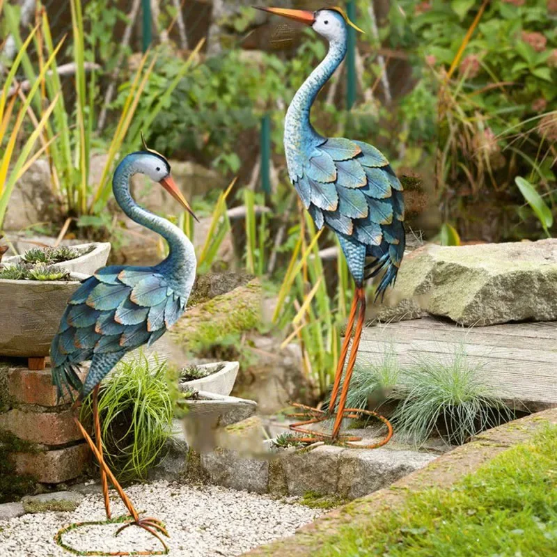 Outdoor Courtyard Ironwork Red-crowned Crane Floor Mounted Garden Ornaments Accessories Simulated Handicraft Decoration