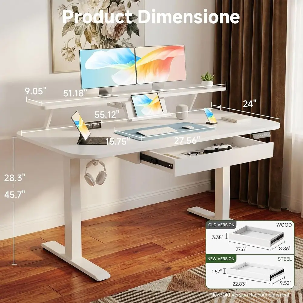 Height-Adjustable 55x24 Standing Desk with Monitor and Laptop Stand, Ergonomic Desk with Memory Preset Controller