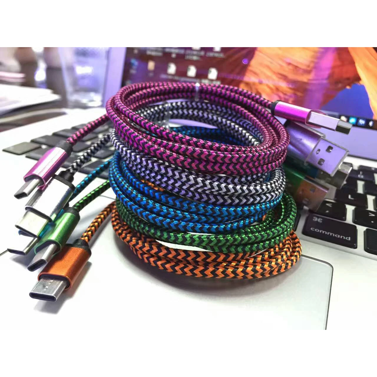 10 قطعة 1M 2M 3M USB C نوع C كابل شحن سلك نوع-C 3.1 شاحن كابل الهاتف المحمول الكابلات للماك بوك نيكزس نوكيا Oneplus