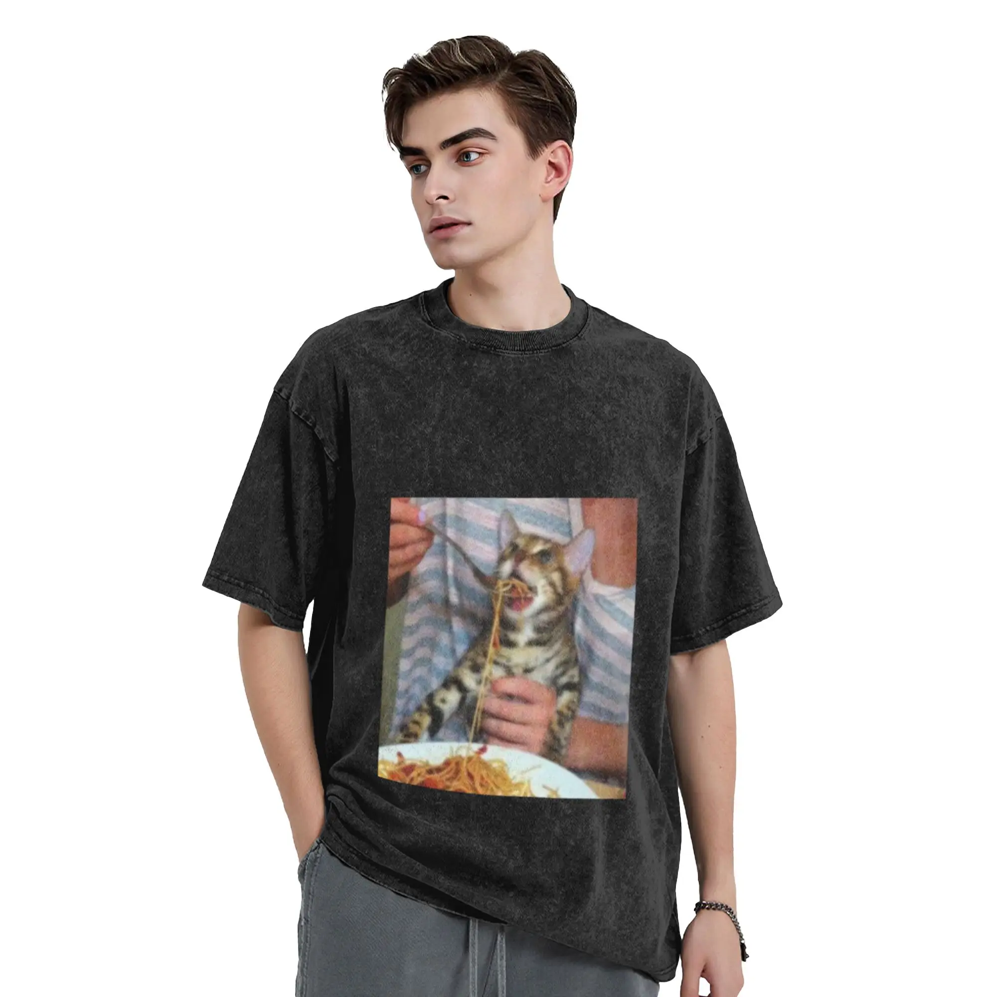 Spaghetti Cat Classic Cool A T-Shirt Oversized Short Sleeve Men's Women's Cotton Tees Tops