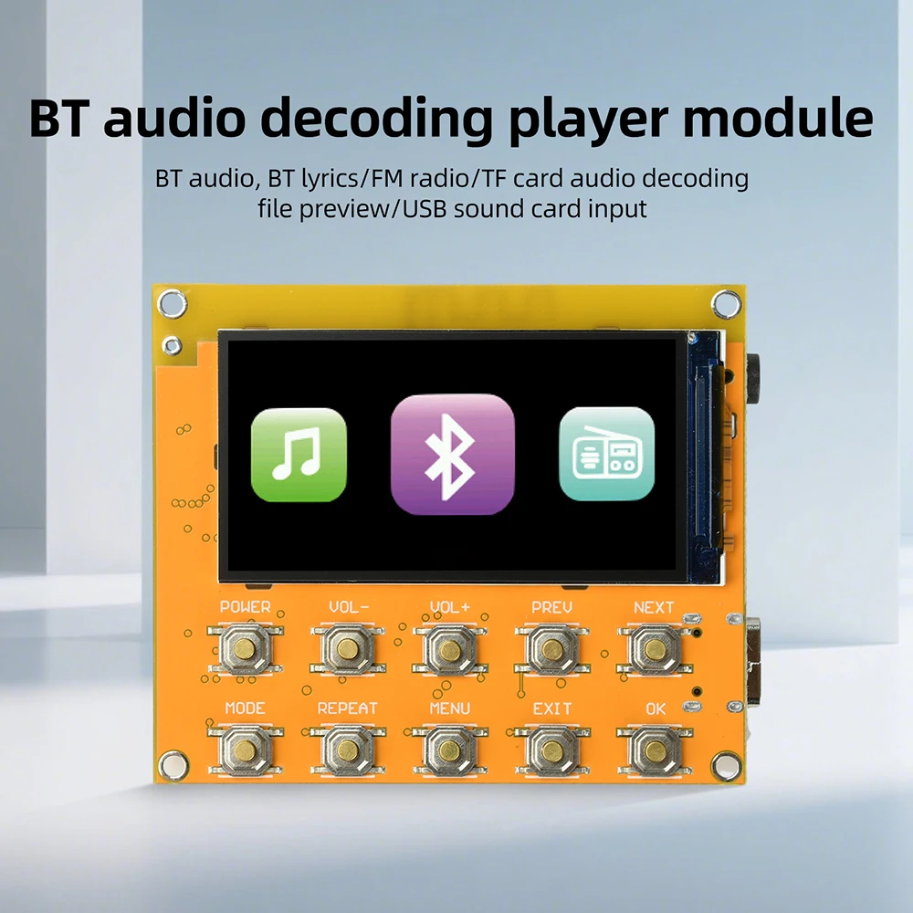 Bluetooth FM Radio Lossless Audio Player Decoder Board 1.9-inch TFT Color Screen 87.0-108.0MHz FM Radio Module