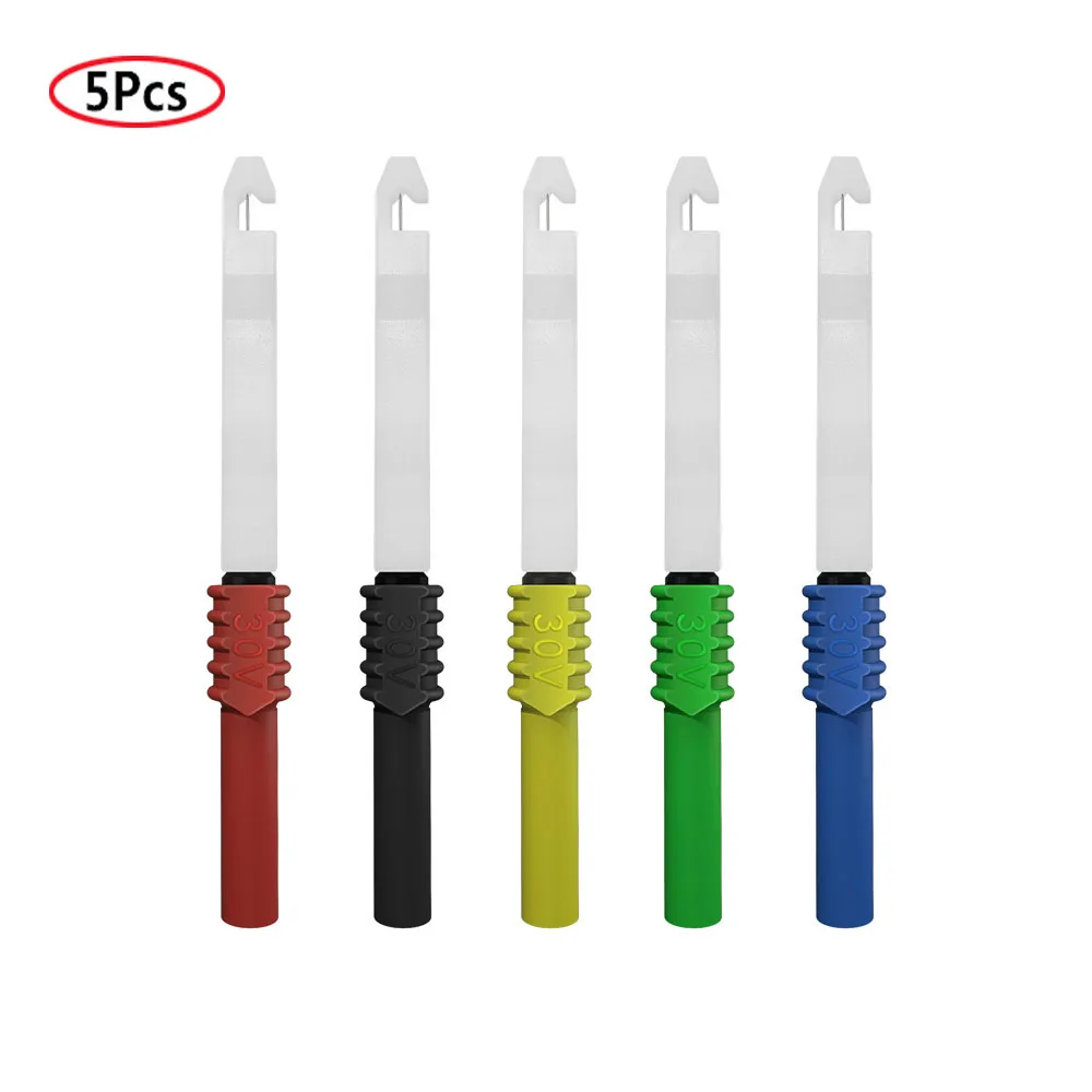 

5pcs 4mm Socket Insulation Piercing Needle Non-destructive Back Probe Pin Test Probes Red/Black/Yellow/Green Mini Wire Piercer