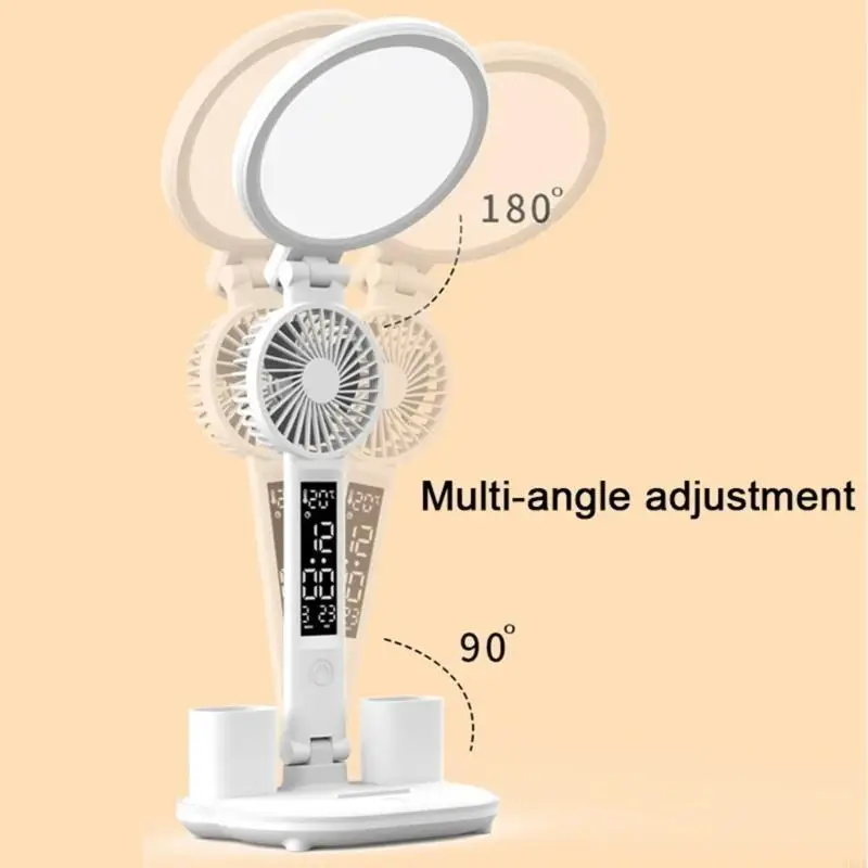 Ronde schermventilatorlamp met 3200 mAh batterij/ USB -oplaad, LED toont tijdstemperatuurvochtigheid multifunctioneel 83ce