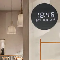 LED Wall Clock Digital Wooden Clock Temperature Date Week Display Living Room Alarm Clock Bedroom Silent Wall Watch Decorations