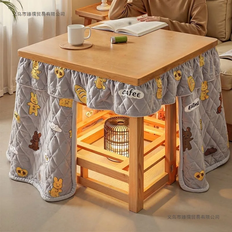 

Full set of solid wood fire table, household foldable square multi-mahjong table Kang table, living room heating table