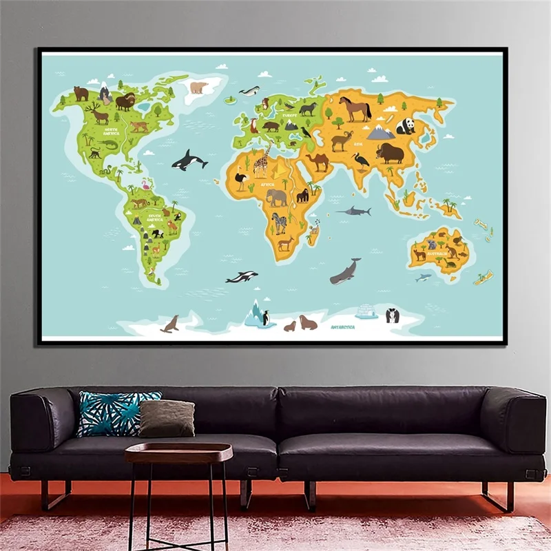 Póster de Arte de pared del mapa del mundo, lienzo no tejido, impresiones decorativas, suministros de oficina y decoración del hogar para sala de estar, 90x60cm