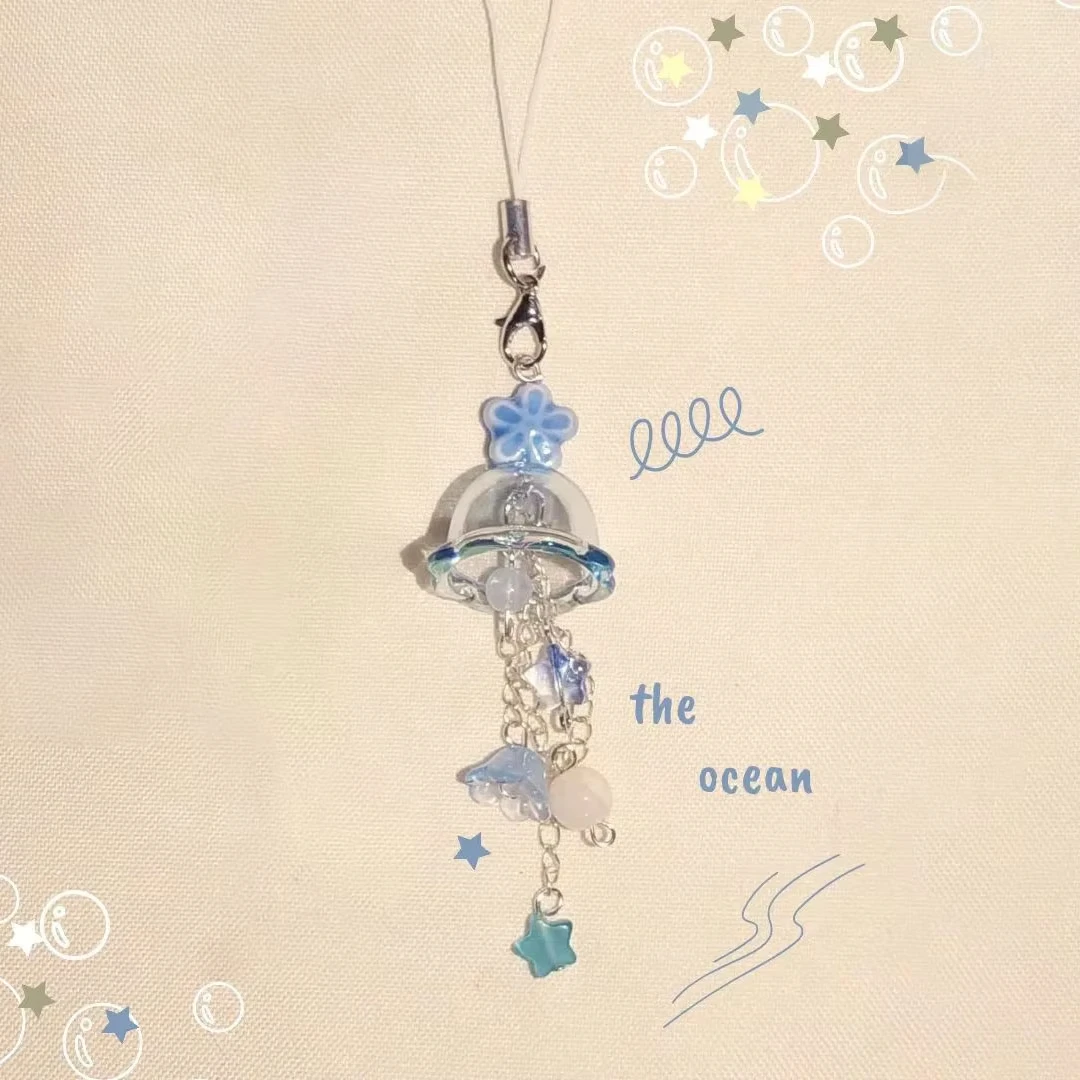Handmade Jellyfish Mobile Phone Charm Y2K Original Keychain