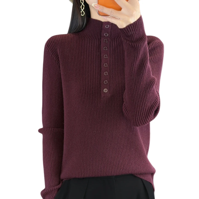 

Утолщенный пуловер в полоску, женский вязаный свитер из мериносовой шерсти, украшение на пуговицах, высококачественные теплые топы