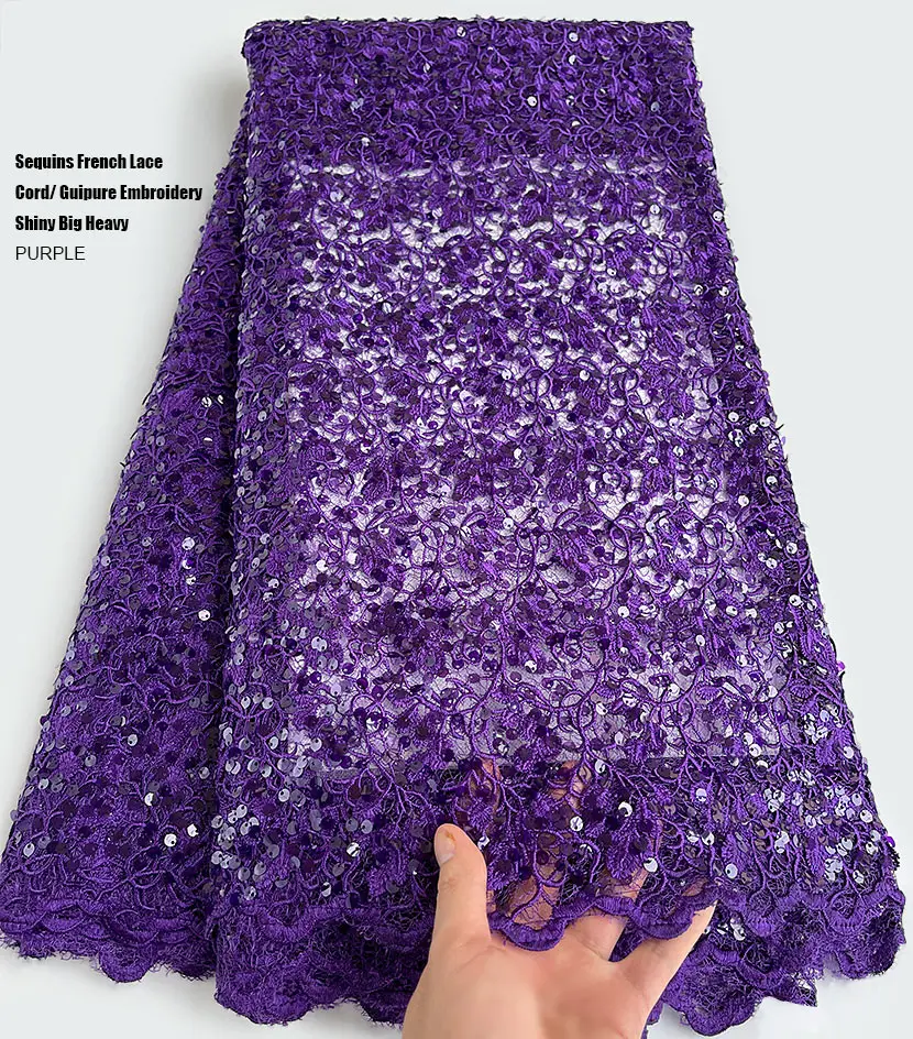 Plain Lemon Neat Embroidery African Guipure Lace Soft Shiny Sequins French Tulle Fabric Perfect for Occasions Ceremony 5 Yards