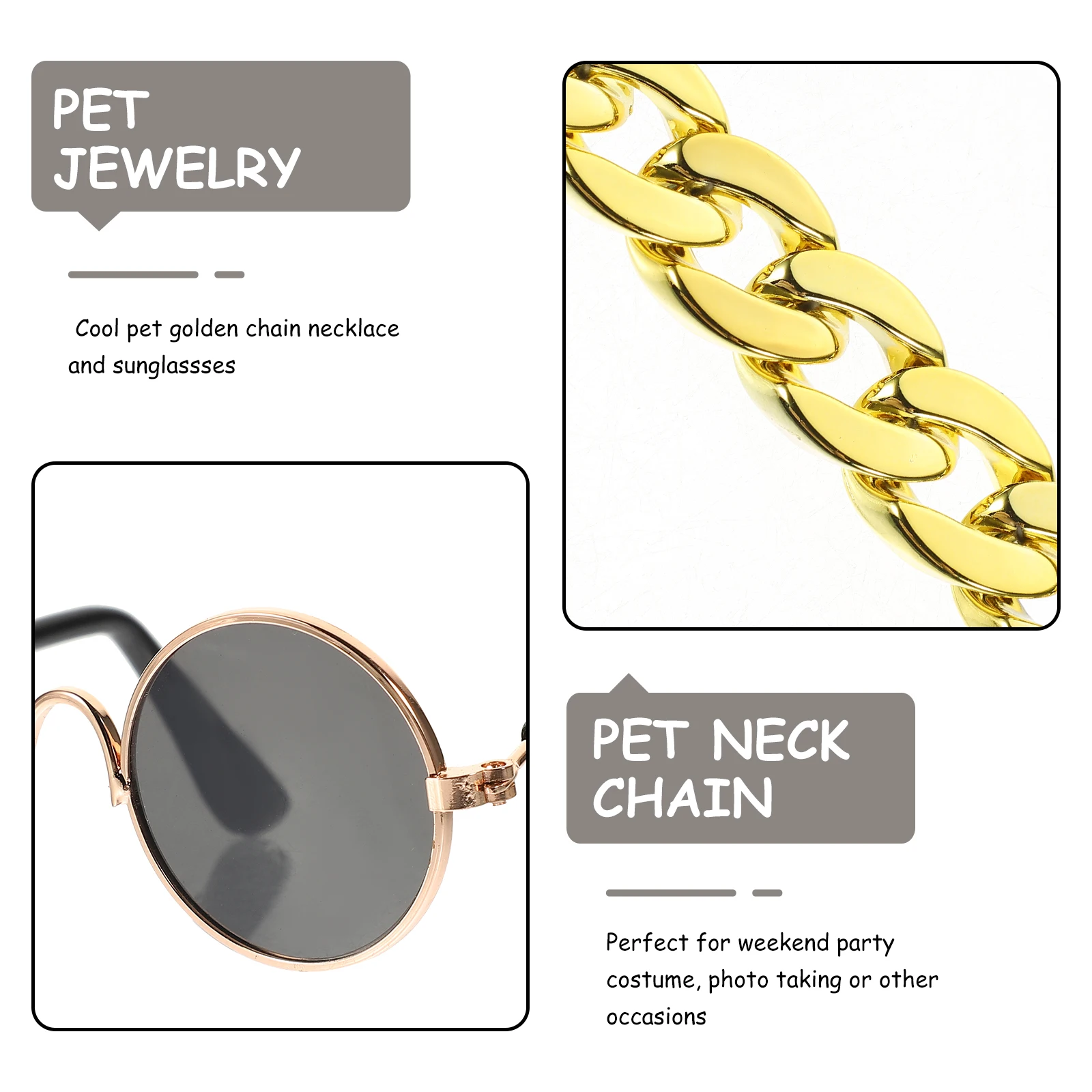 2pcs Pet Sunglasses Necklace Set Golden Chain Cool Design for Cats Dogs Photo Props Party Accessories Dog Collar leash pet