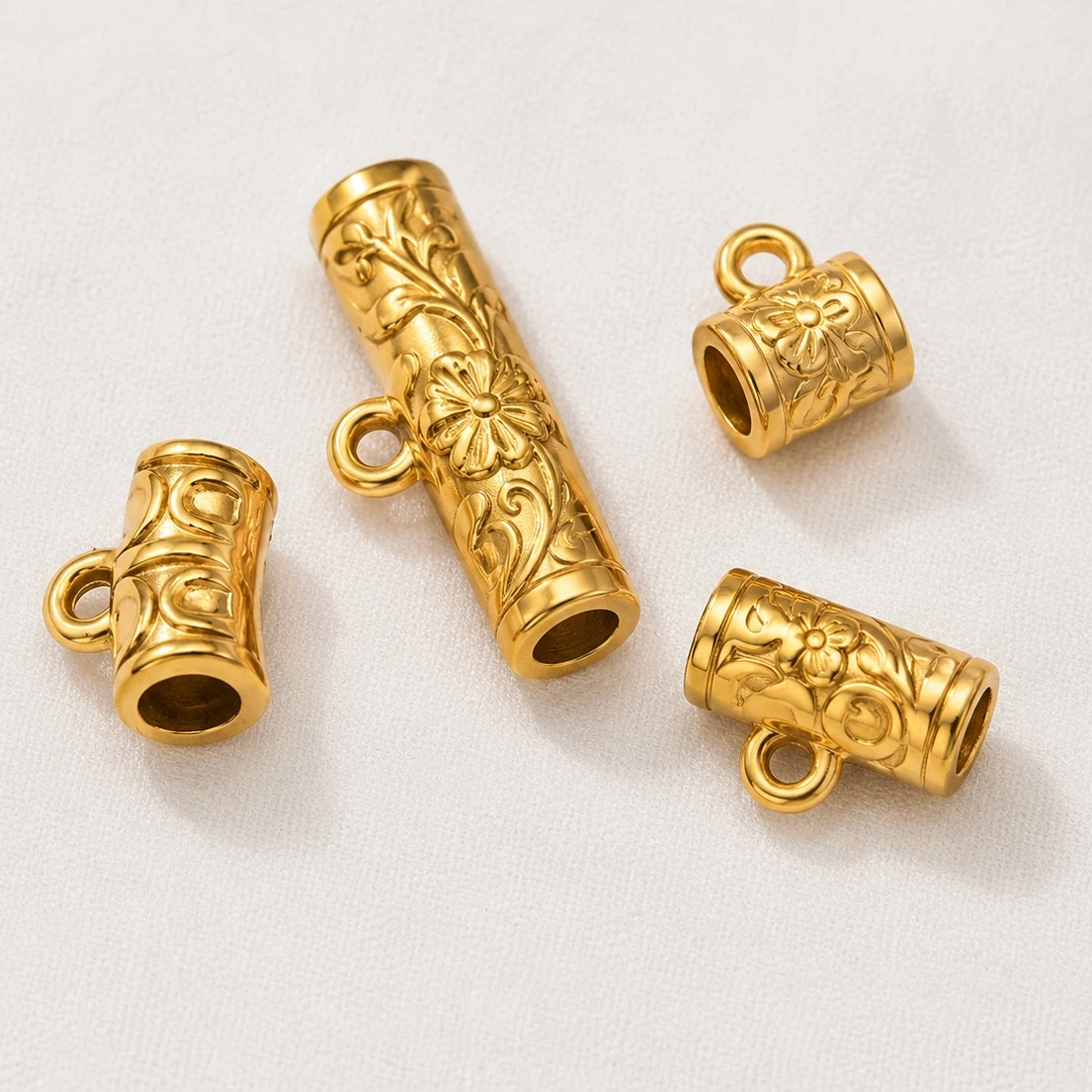 2 Stück Edelstahl gebogene Rohr-Anhängerbänder mit Charmschlaufe, Rohr-Anhängerbänder, Perlenverbinder, Anhängerhalter, Schmuckherstellungszubehör – Detail 3