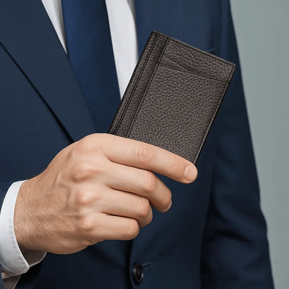 

Креативный кожаный мужской держатель для карт, портативный минималистичный держатель для кредитных карт, многофункциональный RFID-блокирующий держатель для удостоверения личности, унисекс