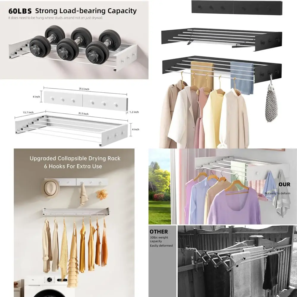 

Компактная складная сушилка для одежды, вместимость 60 фунтов, настенная, черная, 31,5