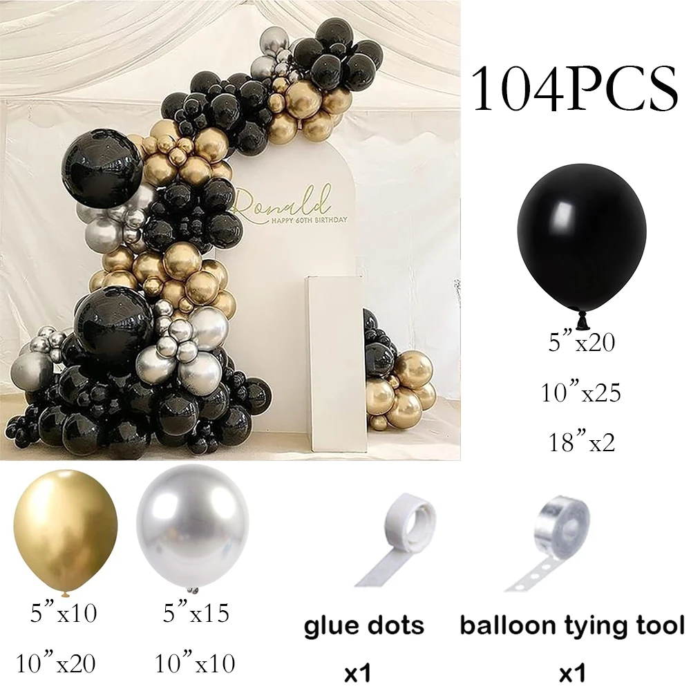 Metal Gold Silver Balloons Garland Black Latex Balloon Arch Kit Birthday Party Baby Shower Wedding Anniversary Decoration Globos