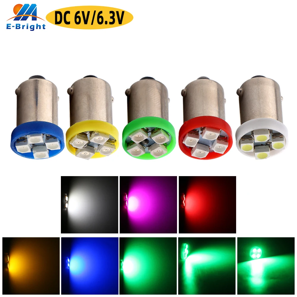 10PCS DC 6V 6.3V GE44 47BA9S 1210 4SMD Led Pinball Battery Game Console Flashlight Indicator Car Bulb Red Green Amber Blue White