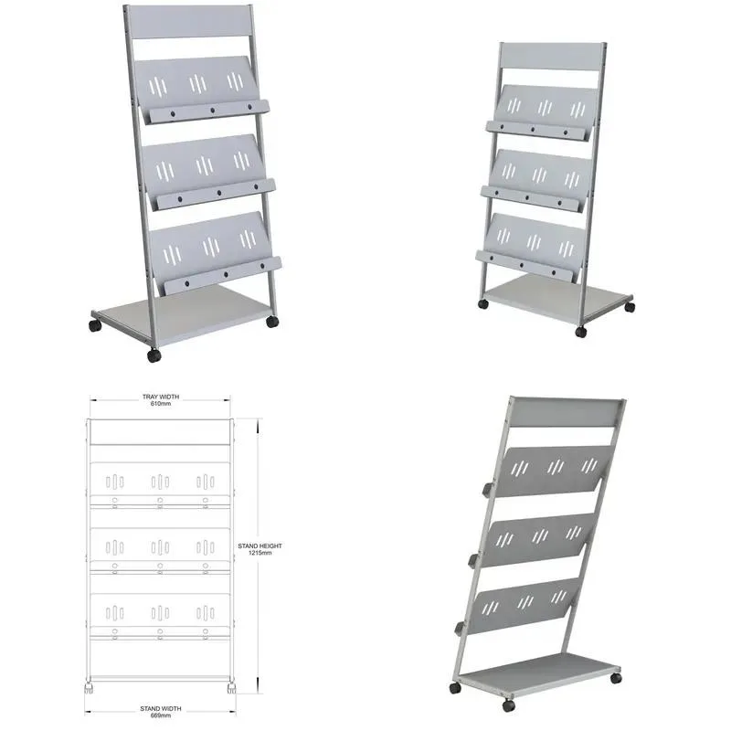 Metal Floor Magazine Shelf Bookshelf Book Display Rack Storage Organizer for Home Office Library Poster Stand