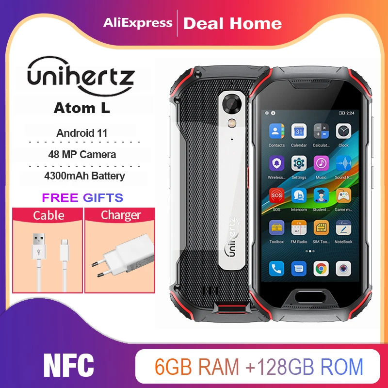 Unihertz Atom L 6GB + 128GB ، هاتف ذكي مفتوح أندرويد 11 شحن سريع 48 MP كاميرا 4300mAh بصمة المزدوج سيم NFC
