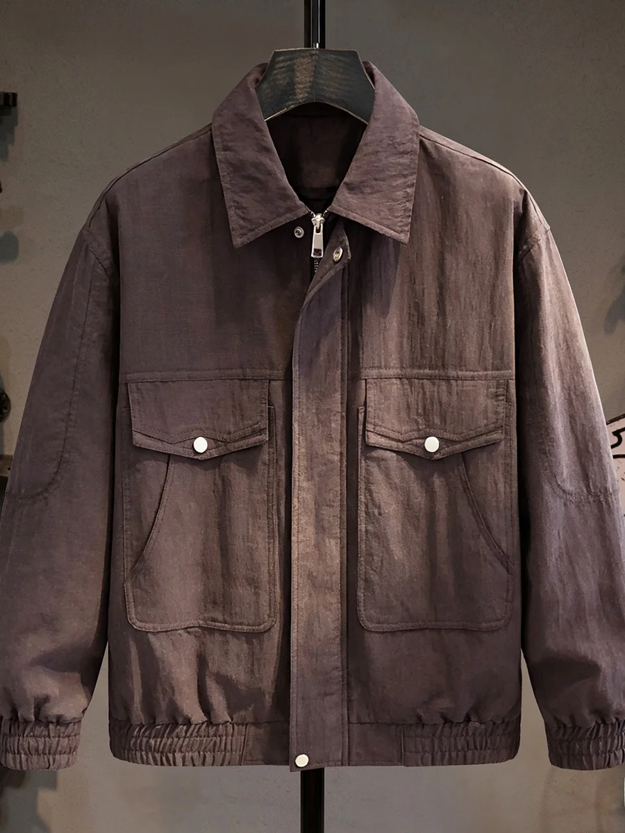 

Высококачественная легкая мужская повседневная куртка из лиоцелла в американском ретро-стиле, из смесового льна, свободного кроя, с защитой от УФ-излучения, с длинными рукавами