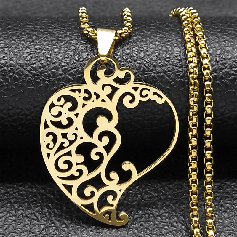 Stainless Steel Sacred Heart Amulet Chain Necklace for Women Men Gold Color Trend Mandala Vine Pendant Jewlery joyas NZZZ518S01