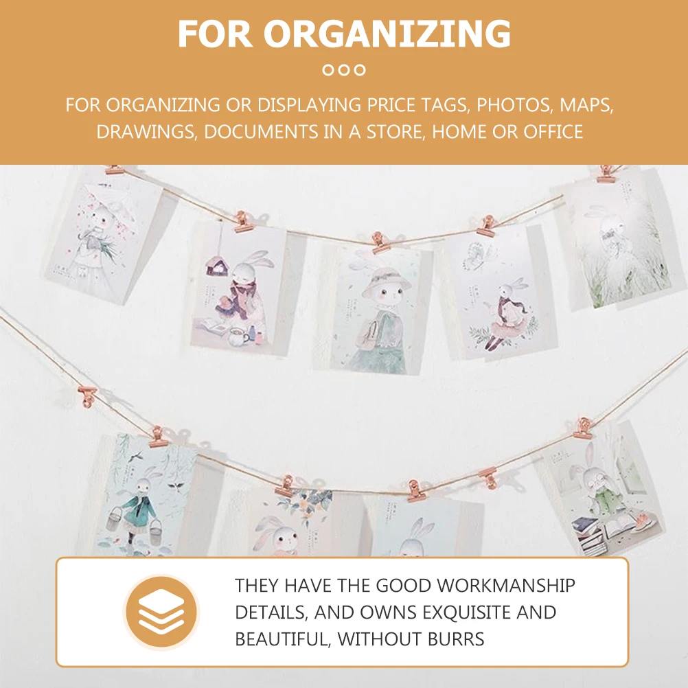 

1 set Metal Long Tail Clips Iron Office Files Binder Bills Notes Stationery School Organization Rose Gold