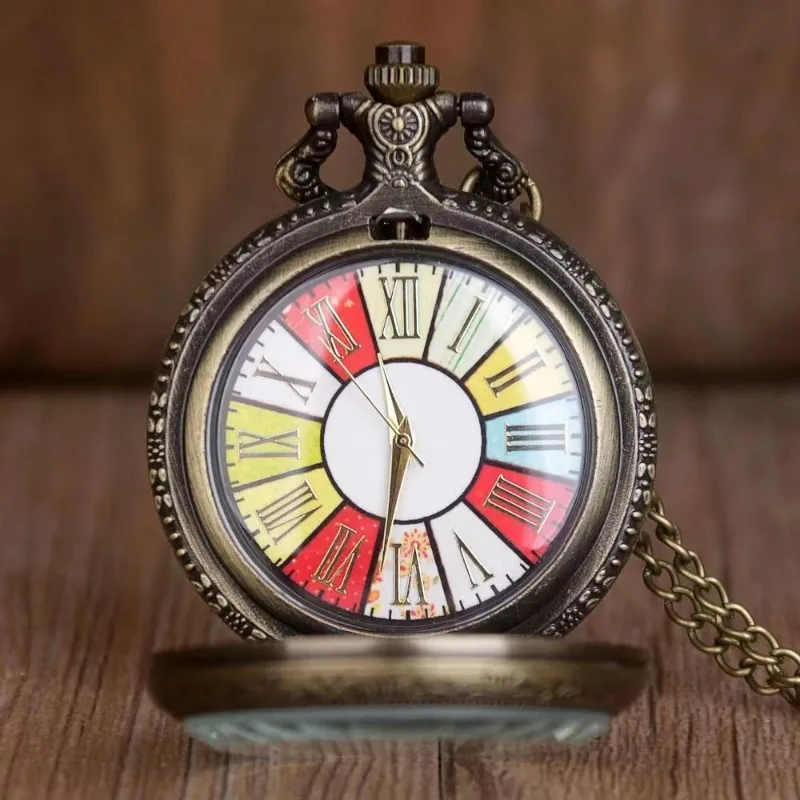 Vintage Antique Copper Pocket Watches Window Flower Quartz Necklace Transparent Glass Cover Pocket Watch for Men Women Gifts