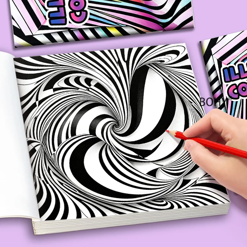 1 3D Visual Illusion Art Coloring Album, 24 Pages, Focusing on Soothing Coloring Training, Amateur Hand Drawing Hobby Creation