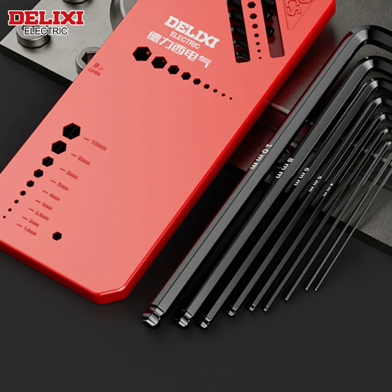 DELIXI ELECTRIC Allen Key Set，Allen Hex WrenchScrewdriverBox-packed Set，SleevUniversal Torque Long Metric,for VehicleMaintenance