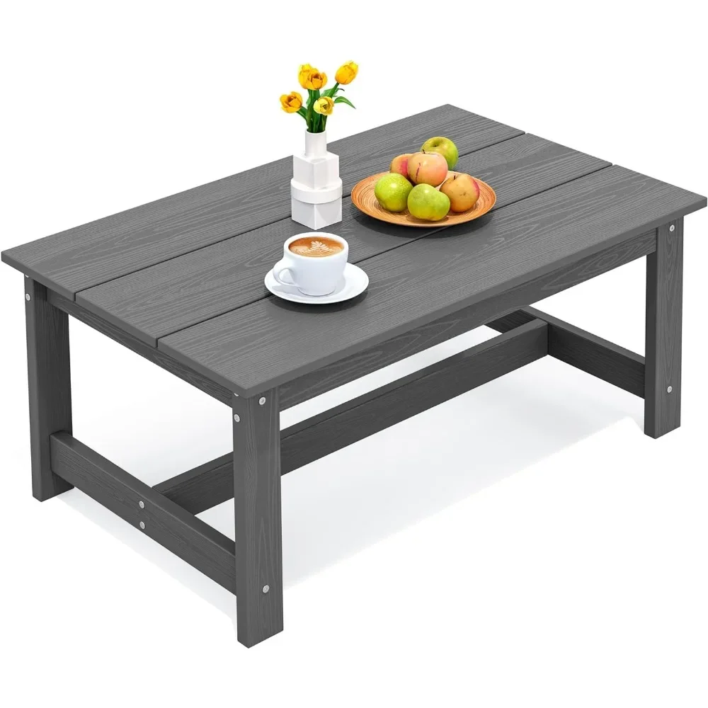 

Coffee Table, Rectangle Outdoor Coffee Table, Weather Resistant Coffee Side Table for Balcony, Poolside, Deck, Garden, Gray