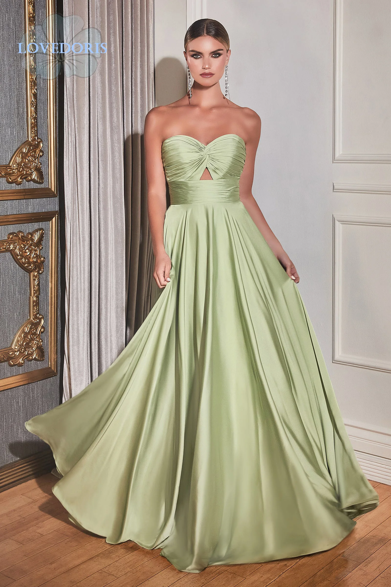 LoveDoris-Backless cetim vestido de noiva, dama de honra, Elegante vestido A-Line, Elegante Prom Dress, Comendo querida