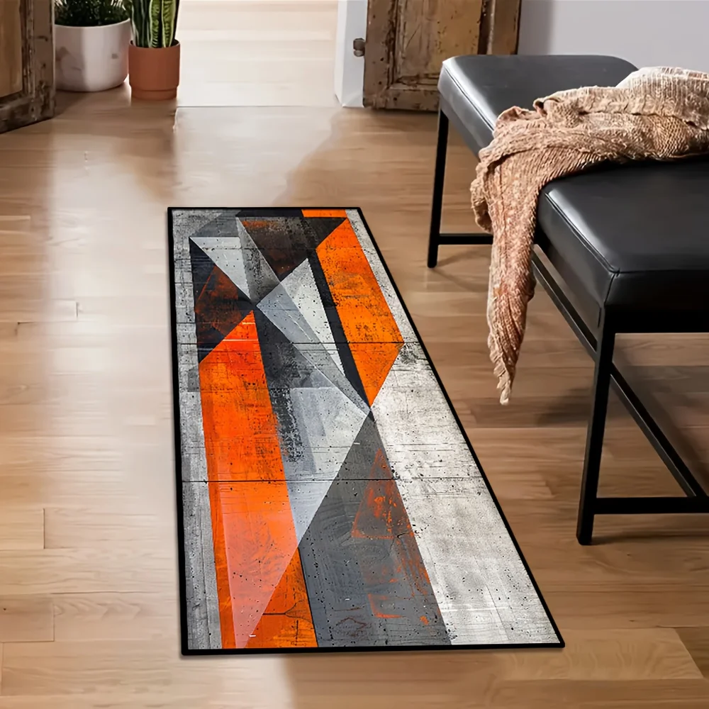 Gold-tone suede orange geometric pattern entryway rug for villas, suitable for arcades, cafes, hotels, hardwood floors