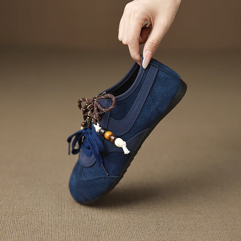 Women's Shoes Flats Casual Sneakers Round Toe Barefoot Woman Elegant Low Heel Stylish Trend Luxury High Quality Blue Vulcanize