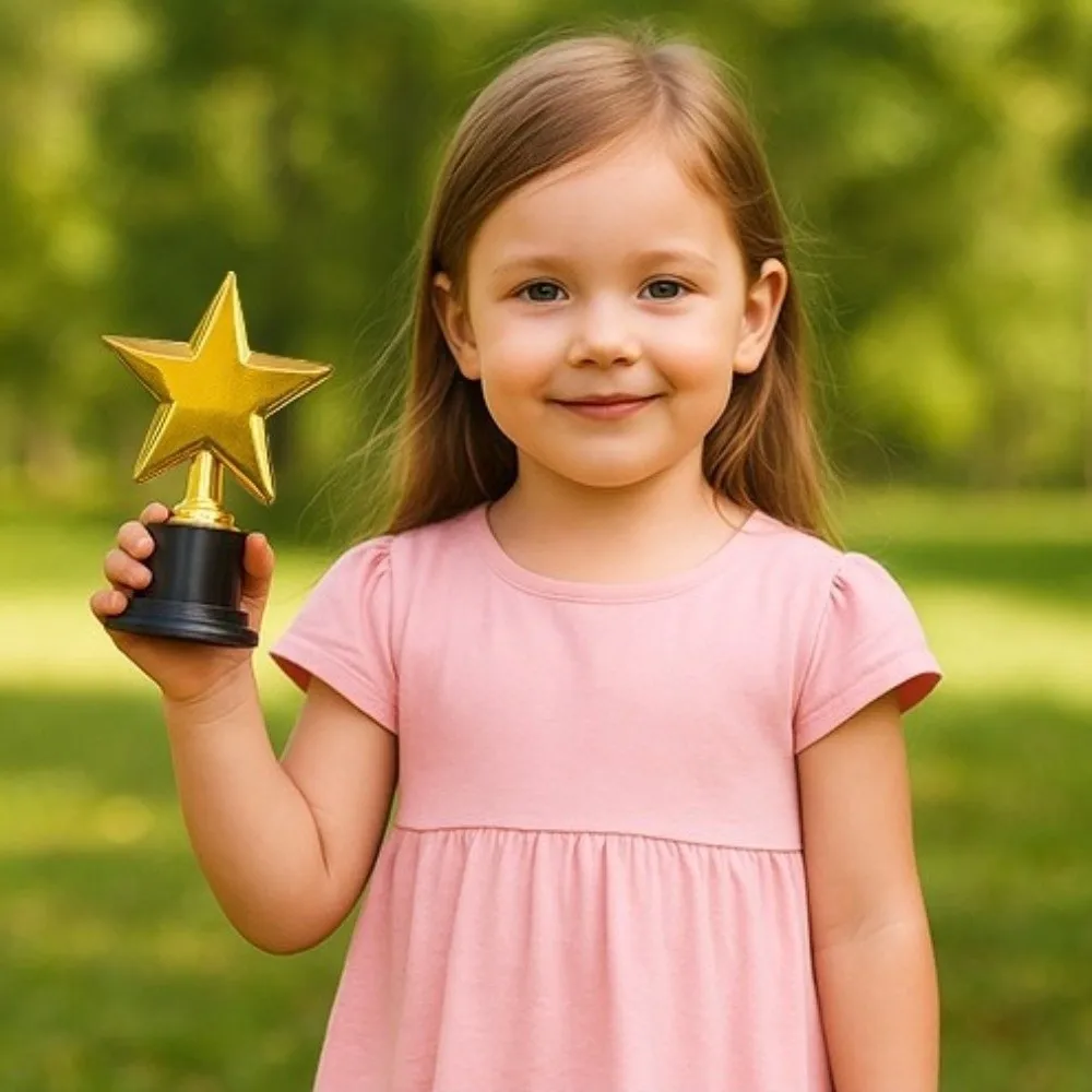 6-Pack Set Star Trophy Awards Plastic Material Small Size Mini Gold Trophies Gold Color Large Base Plastic Star Trophies
