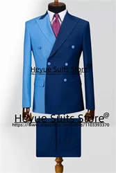 Fashion Double-breasted Prom Men Suits Slim Fit Peak Lapel Groom Party Tuxedos 2 Pieces Sets Casual Male Blazers traje hombre