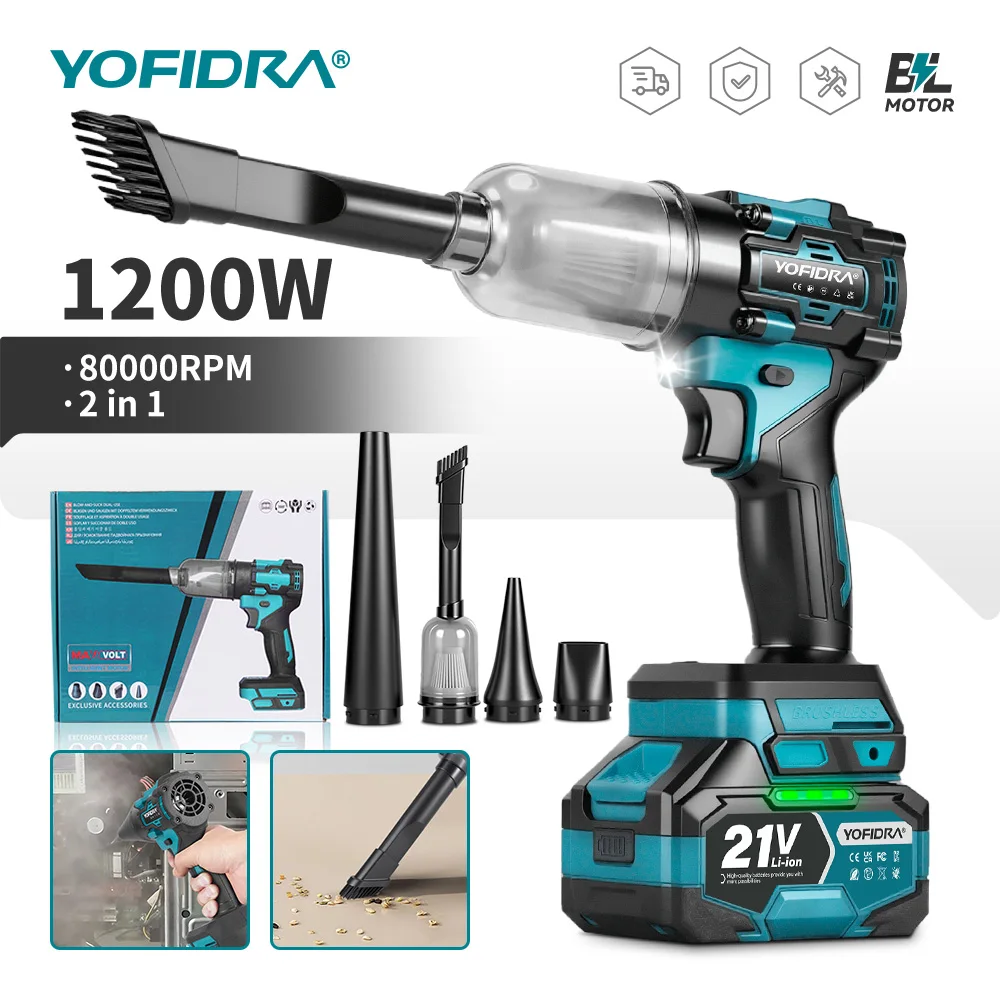 YOFIDRA Bürstenloser 2-in-1 Elektro-Luftbläser und -Sauger 80000RPM Turbo-Lüfter Laub- und Schneereiniger Gartenwerkzeug für Makita-Akkus