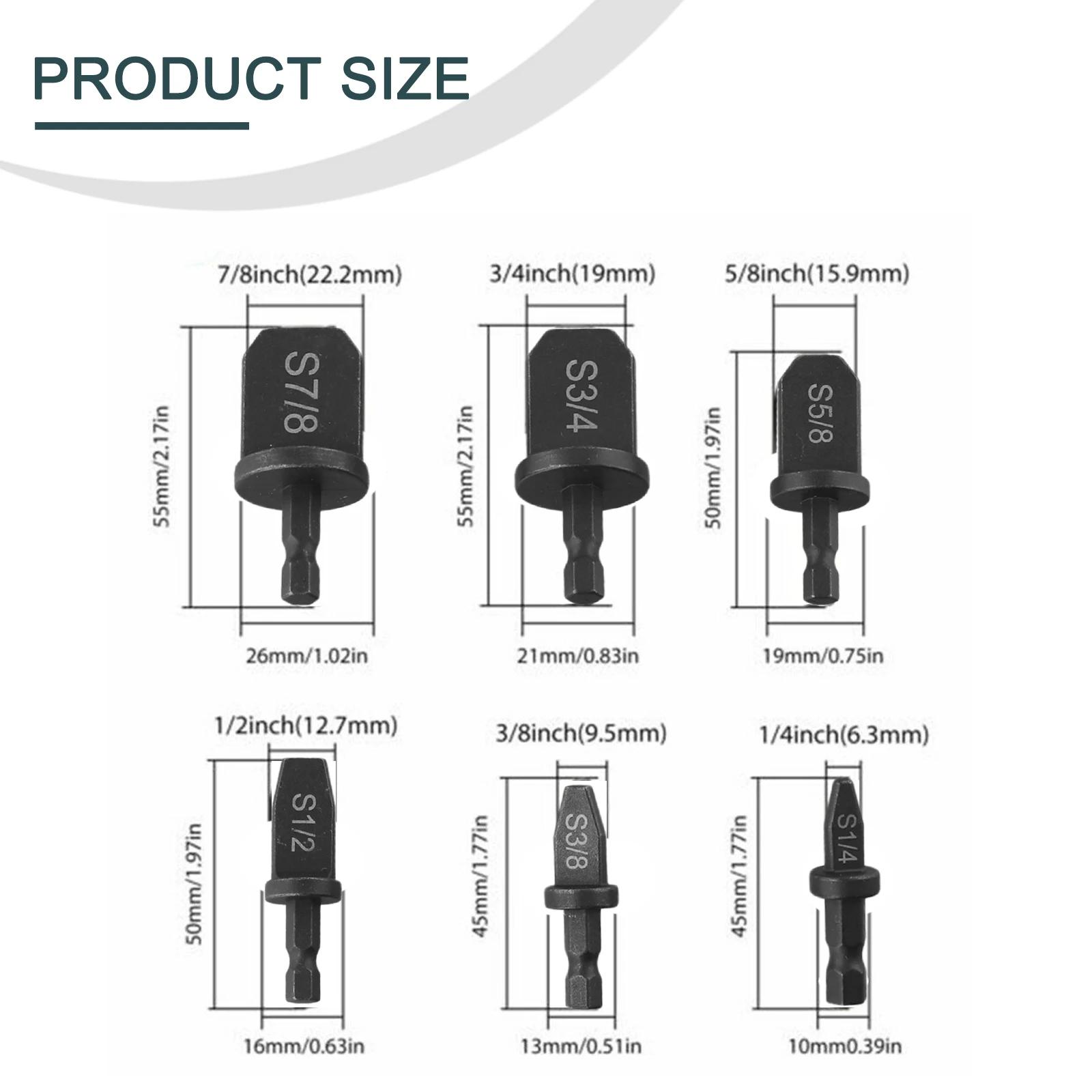 

11Pcs Hex Shank Imperial Tube Expander Air Conditioner Pipes Swaging Electric Drill Flaring Parts 7/8" 3/4" 5/8" 1/2" 3/8" 1/4"