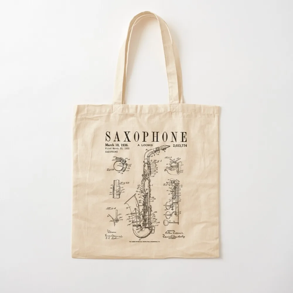 

Saxophone Old Vintage Patent Drawing Print Tote Bag tote bags aesthetic the Custom Canvas