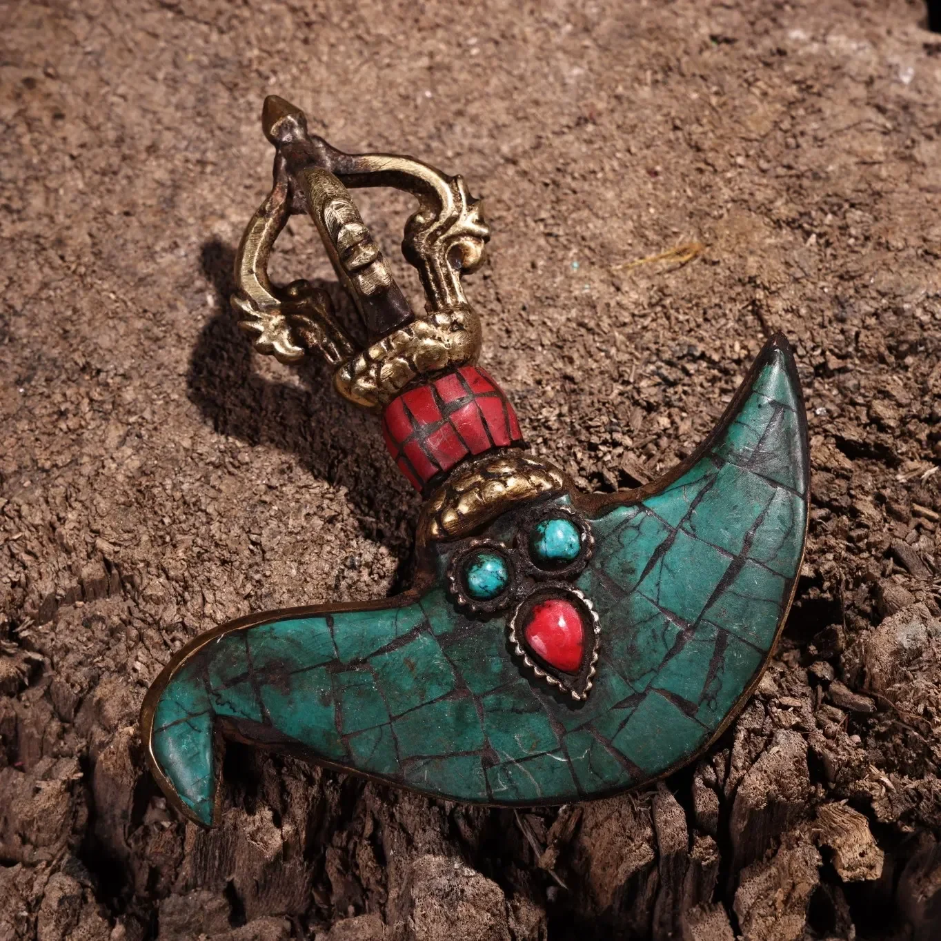 Old Tibet Tibetan Turquoise Bronze Manjushri Demon Subduing Axe Vajra Dorje