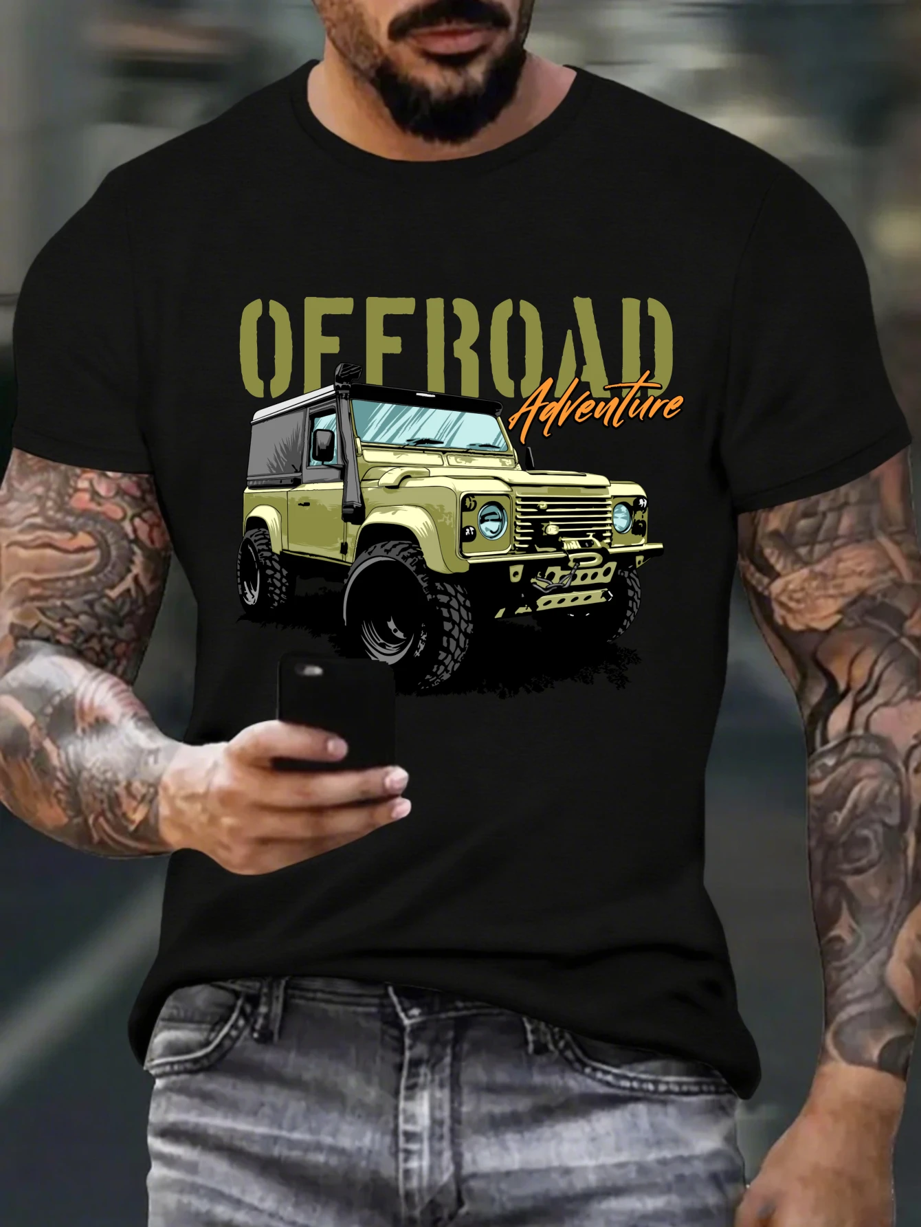 

Retro Lake & Mountain Graphic T-Shirt for Men, Nature Style Short Sleeve Tee, Outdoor Scenery Print Tops