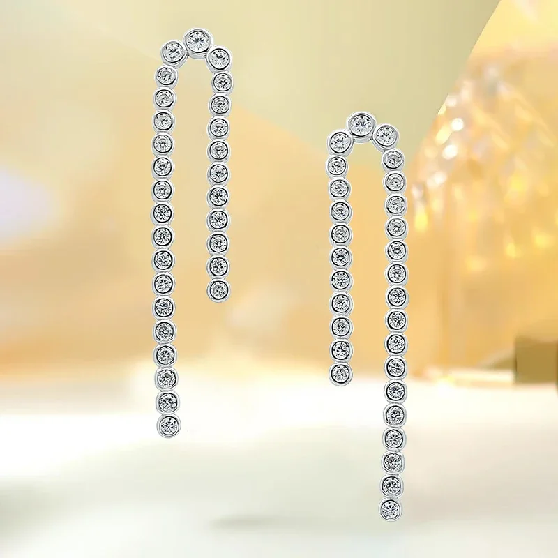 

Fashionable and Luxury Long White Diamond 925 Pure Silver Ear Stud Set with High Carbon Diamond Versatile Wedding Jewelry