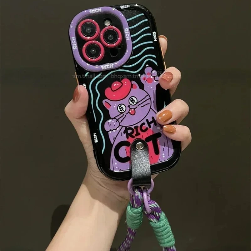 

New Suitable for iPhone 14promax Lucky Cat Monster Earphone Case 13pro Weaving Crossbody 12 11 All Inclusive Protection Cover