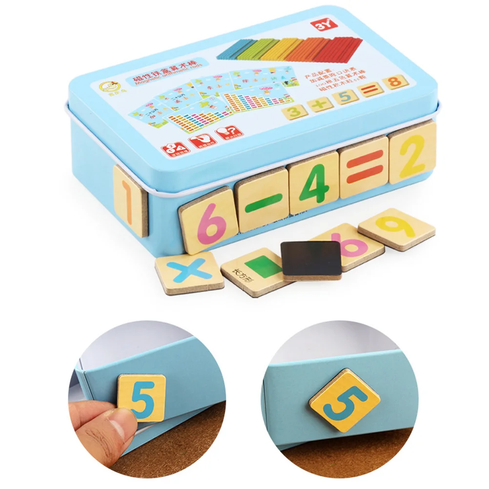 100pcs Wooden Math Counting Sticks Blue Blocks Kids Calculation Learning Magnetic Arithmetic Game Educational Number Rods