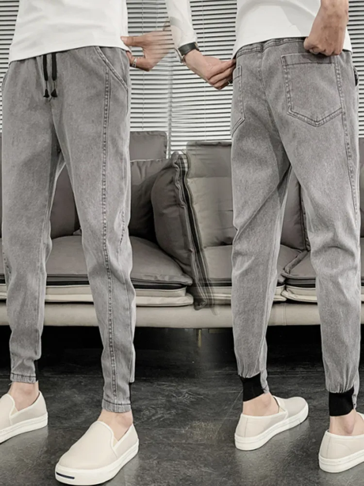 

Мужские джинсы слим-фит (длина девять десятых) весна-осень, новинка, модные, трендовые, брендовые, повседневные брюки с манжетами, молодежные джинсы для отдыха