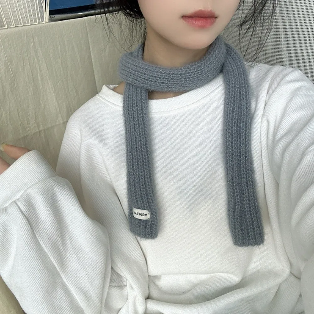 귀여운 단색 긴 좁은 스카프 한국 스타일 Y2K 니트 스카프 따뜻하게 유지 리본 달콤한 스카프 스트리트웨어
