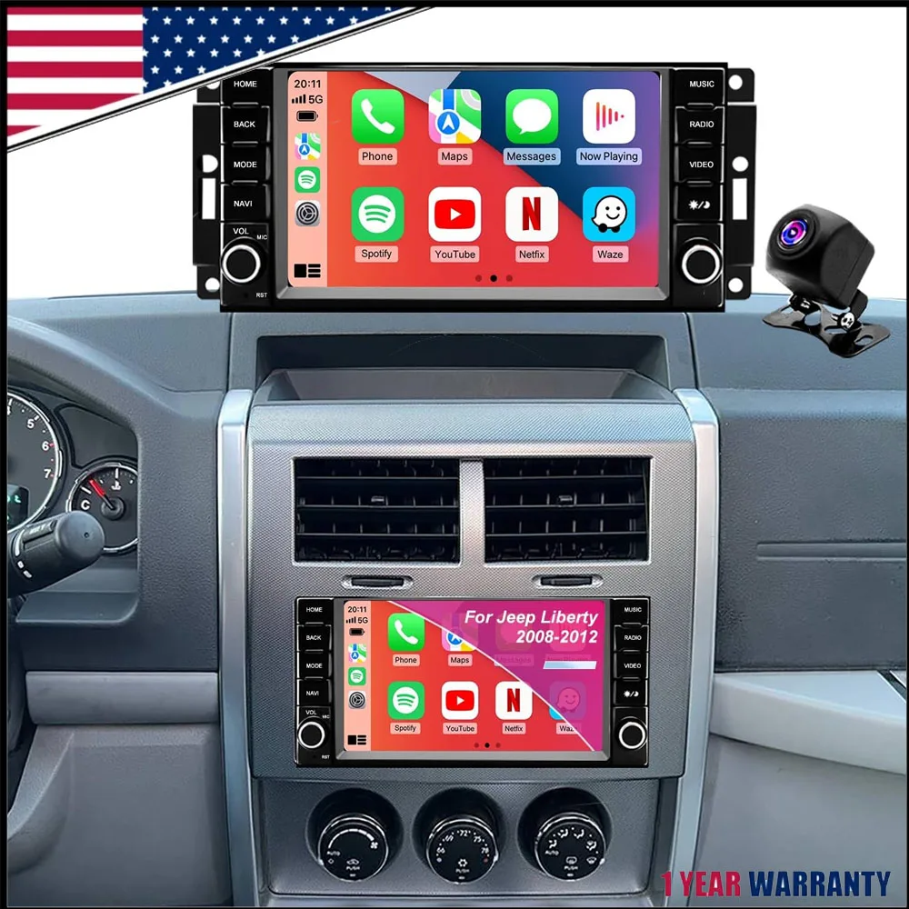 New 7 Inch LHD DSP Stereo Car Touchscreen Video Player Android 13 GPS Navigation Head Unit For Chrysler Sebring Aspen Voyager 2007-2010 Jeep Liberty 2008-2012 Dodge Journey 2009-2010 Support Wireless Carplay Bluetooth FM RDS WiFi SWC Mirror Link