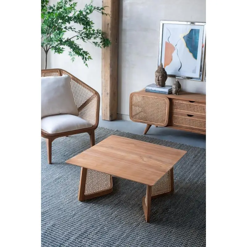 طاولة قهوة من خشب الساج مقاس 27.6 بوصة بتصميم معاصر، وسطح واسع وبناء متين، مثالية لغرفة المعيشة