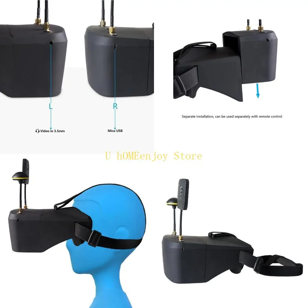 B0KF LS800D 5Inch Screen FPV Viewing Glasses Support 5.8G 40CH Video Headset Easy to Remove Headband Comfortable Goggles