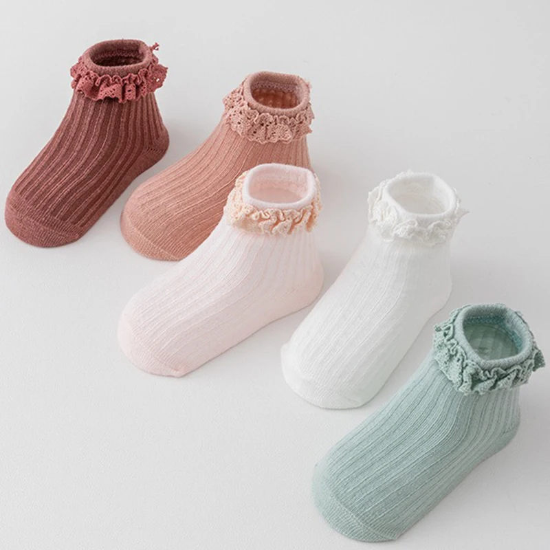 Newborn Baby Non-Slip Socks Combed Cotton Comfortable Skin-Friendly Casual Socks Princess Style Lace Socks with Rubber Bottom