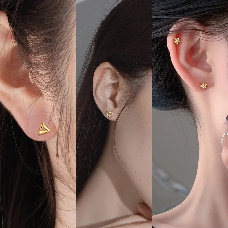 Women Jewelry Heart Balloon Dog Studs Earring Ball Cartilage Earrings Gold Color Helix Conch Tragus Cochlear Piercing for Teen