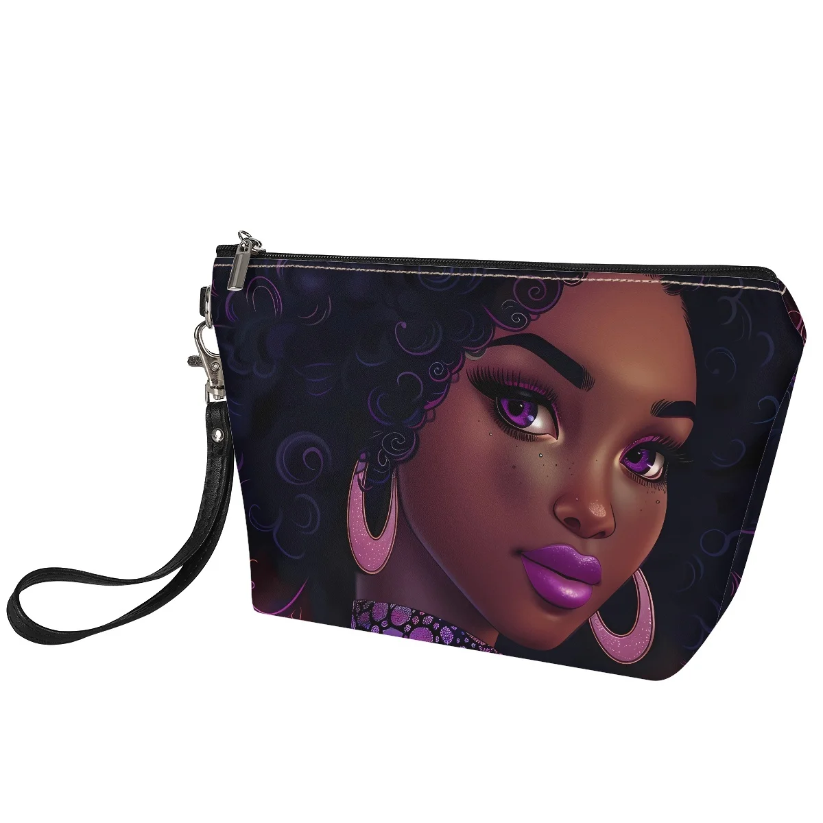 Cosmetic Bag Women Print on Demand African Girls Print Leather Travel Storage Wallets Afro Girl Makeup Pouch Drop Shipping 2024